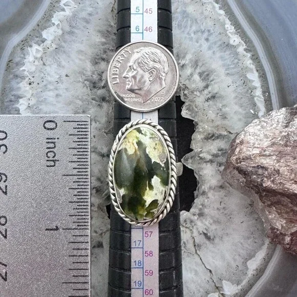 Sterling Southwestern Style Chrome Chalcedony Decorated Ring Size 6.75 For Women